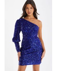 Quiz - Royal Blue Sequin One Shoulder Mini Dress - Lyst