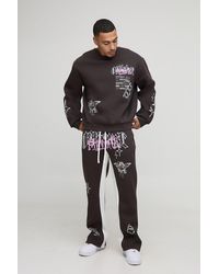 BoohooMAN - Oversized Boxy Graffiti Sweatshirt & Regular Gusset Jogger Tracksuit - Lyst