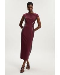 Karen Millen - Ponte And Pu Mix Short Sleeve Tailored Pencil Midi Dress - Lyst