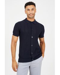 Brave Soul - Dark Knitted Stripe Short Sleeve Polo Shirt - Lyst