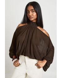 Boohoo - Chiffon Cold Shoulder Volume Sleeve Blouse - Lyst