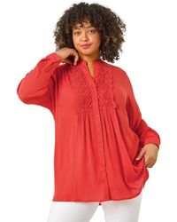 Roman - Curve Lace Trim Pintuck Blouse - Lyst