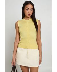Boohoo - Rib Knitted Button Through Cinched Hem Top - Lyst