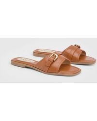Wallis - Lacie Faux Leather Buckle Detail Flat Sliders - Lyst