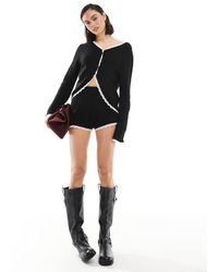 Miss Selfridge - Knitted Lace Trim Booty Short Co Ord - Lyst