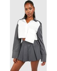 Boohoo - Contrast Sleeve Boxy Cropped Shirt - Lyst