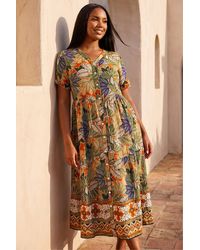 Roman - Curve Leaf Print Button Maxi Dress - Lyst