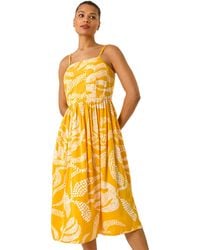 Roman - Leaf Print Strap Midi Dress - Lyst