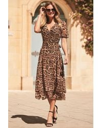 Sosandar - Leopard Print Mesh Wrap Jersey Dress - Lyst
