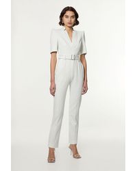 Karen Millen - Petite Structured Crepe Forever Belted Jumpsuit - Lyst
