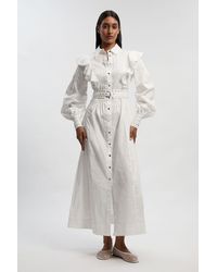 Karen Millen - Petite Cotton Sateen Drama Sleeve Studded Woven Maxi Shirt Dress - Lyst