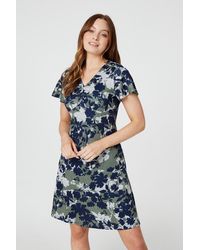 Izabel London - Leaf Print Short Skater Dress Denim - Lyst