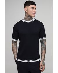 BoohooMAN - Tall Muscle Fit Cotton Blend Tipped Knitted T-Shirt - Lyst