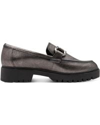 Tamaris - Pewter Leather Loafers Slip-On Platform Shoes - Lyst