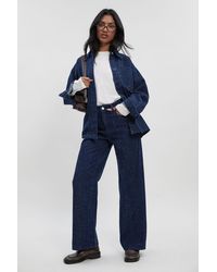 Boohoo - Boucle High Waist Denim Wide Leg Jean - Lyst