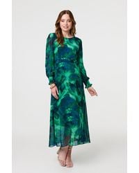Izabel London - Printed Long Sleeve Chiffon Midi Dress - Lyst