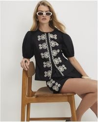 River Island - Poplin Short Sleeve Embroidered Top Cotton - Lyst