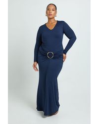 Boohoo - Plus Ruched Long Sleeve Trim Maxi Dress - Lyst