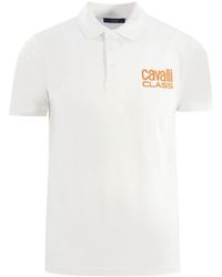 Class Roberto Cavalli - Bold Brand Logo White Polo Shirt - Lyst