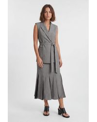 Karen Millen - Petite Soft Tailored Check Godet Detail Midi Skirt - Lyst