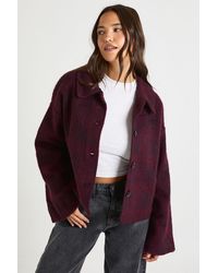 Boohoo - Check Wool Look Collar Jacket - Lyst