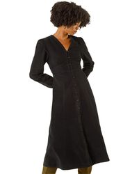 Roman - Corduroy Button Through Midi Dress - Lyst