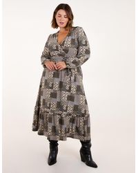 Blue Vanilla - Curve Geometric Wrap Front Belted Midi Dress - Lyst