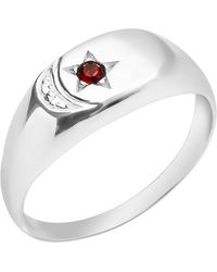 The Jewellery Stockroom - Sterling Diamond Cut Garnet Cubic Zirconia Moon Design Signet Ring - Lyst