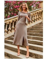 Sosandar - Mocha Brown Hoop Detail Fit & Flare Midi Jersey Dress - Lyst