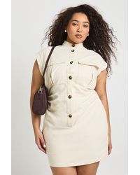 Boohoo - Plus Button Down Cap Sleeve Utility Dress - Lyst
