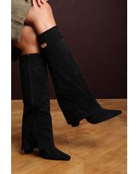 Where's That From - Wheres 'Nova' Fold Over Shark Block Heel Point Toe Boots Suede - Lyst