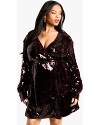 Boohoo - Plus Premium Sequin Wrap Dress - Lyst