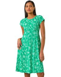 Roman - Stretch Floral Puff Print Midi Dress - Lyst