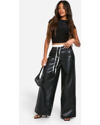 Boohoo - Pu Boxer Waistband Wide Leg Trouser - Lyst