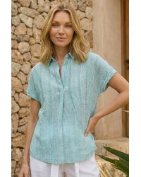 Roman - Stripe Pleated Neck Top - Lyst