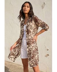 Roman - Leaf Print Longline Button Blouse - Lyst