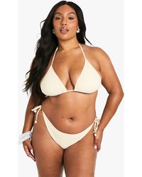 Boohoo - Plus Shell Trim Broderie Tie Front Highwaist Bikini - Lyst