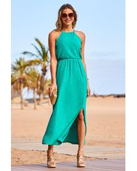 Sosandar - Stretch Waist Halter Neck Maxi Jersey Dress - Lyst