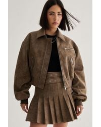 Nasty Gal - Distressed Faux Leather Bomber Jacket Co-Ord - Lyst