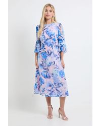 Wallis - Petite Floral Burn Out Ruffle Sleeve Midi Dress - Lyst