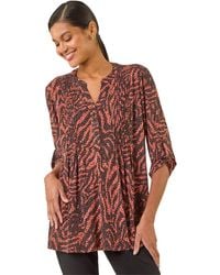 Roman - Animal Print Pintuck Stretch Shirt - Lyst