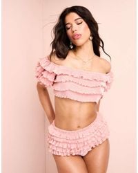 ASOS - Off Shoulder Ruffle Bikini Top Co-Ord - Lyst