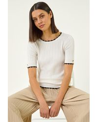 Roman - Button Detail Ribbed Knit Top - Lyst