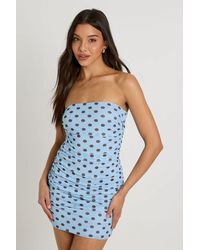 Boohoo - Tonal Polka Dot Ruched Bodice Mini Dress - Lyst