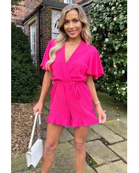 AX Paris - Butterfly Sleeve Wrap Top Tie Waist Playsuit - Lyst