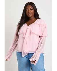 Boohoo - Plus Chiffon Ruffle Front Blouse - Lyst