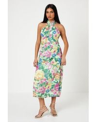 Oasis - Petite Occasion Floral Halterneck Jacquard Midi Dress - Lyst