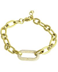 The Jewellery Stockroom - Plated Stainless Steel Cz Link Bracelet - Lyst
