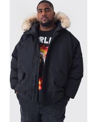 BoohooMAN - Plus Hooded Parka With Removeable Faux Fur Trim Regular Fit - Lyst