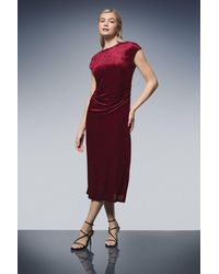 PRINCIPLES - Striped Velvet Ruched Waist Midi Dress - Lyst